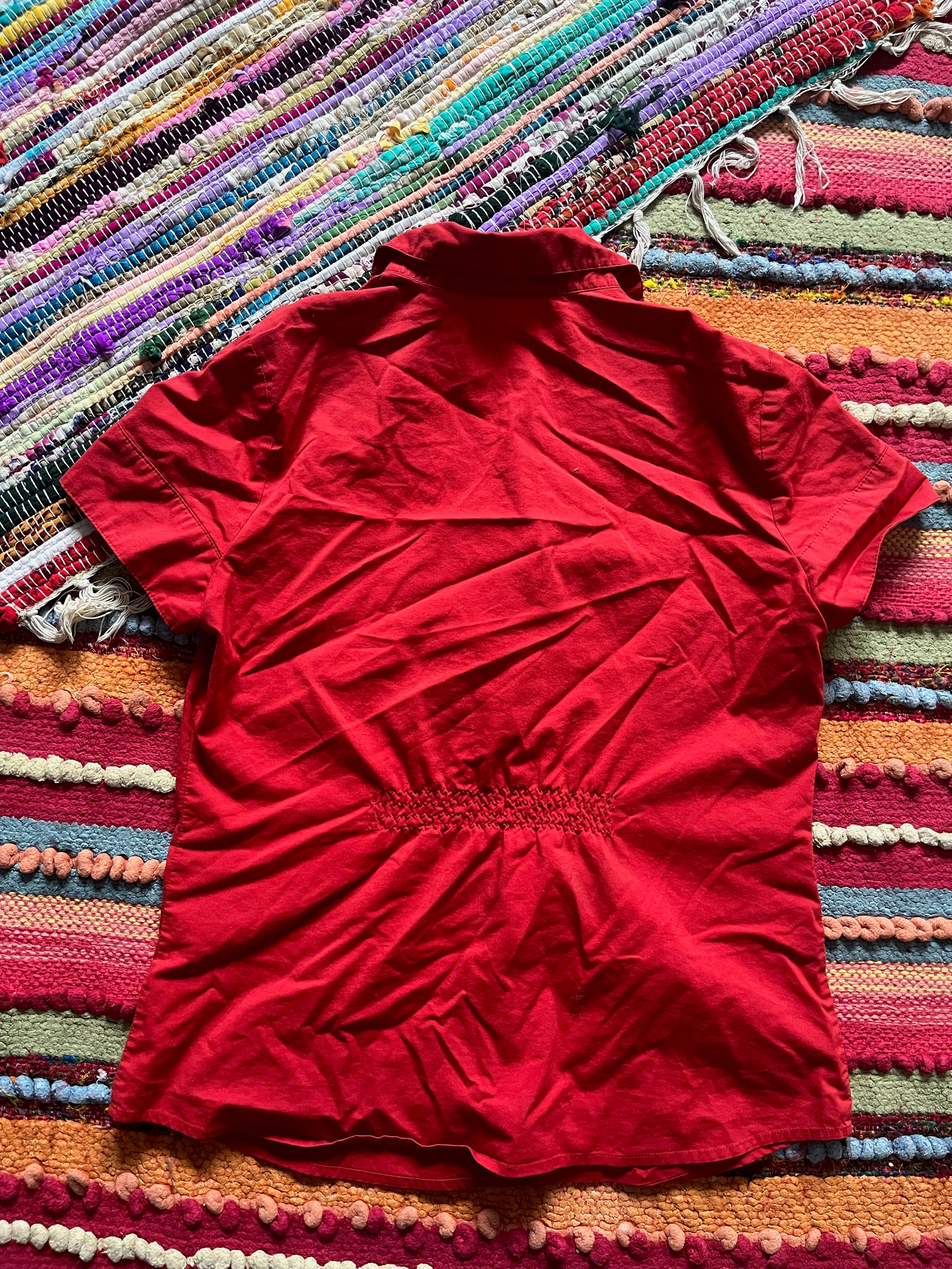 Red button-up